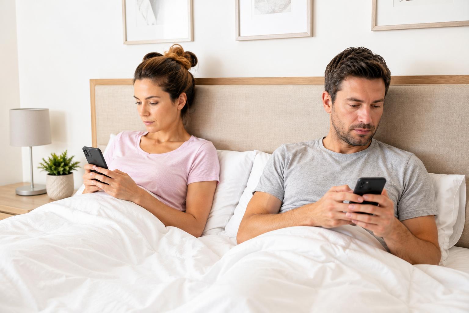 Un couple absorbé par les écrans — la déconnexion silencieuse