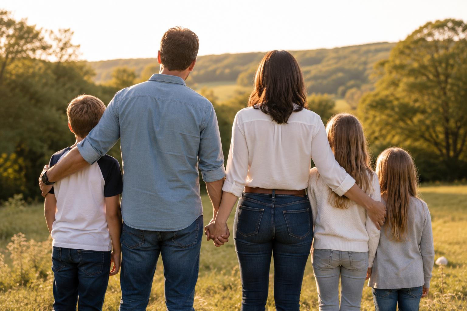 Une famille recomposée unie, main dans la main